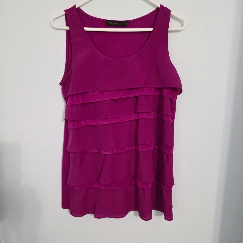 The Limited Magenta Purple Tiered Ruffle Sleeveless Blouse Top Size M